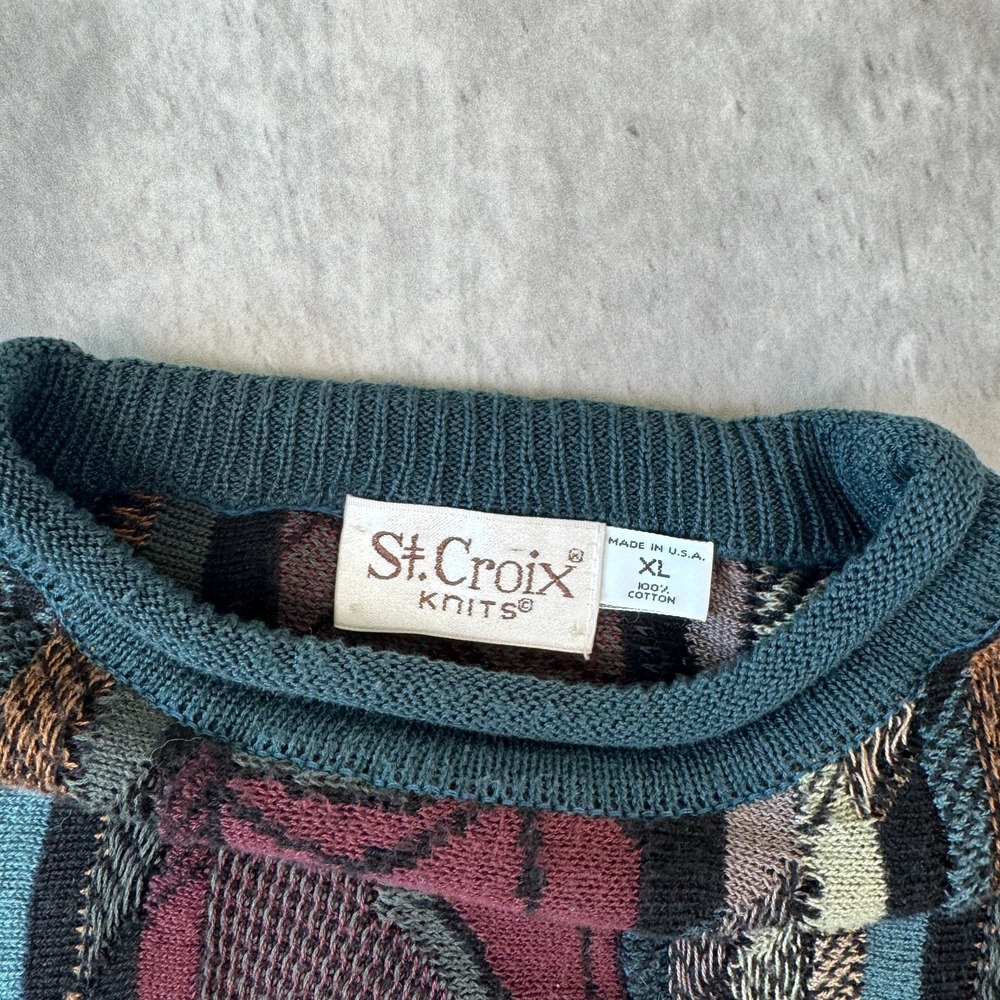 Vintage St Croix Sweater Mens XL Multicolor 3D Textured Knit Cotton Roll Neck - Picture 3 of 7